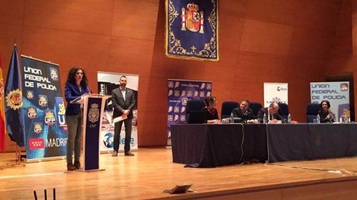 La decana de Ciencias Sociales de Talavera, Vicenta Rodríguez, durante su intervención en la sesión celebrada en Madrid.