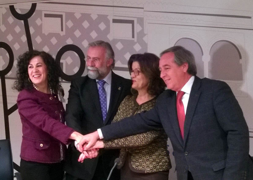 La decana de la Facultad, el alcalde de Talavera, la presidenta de la Cámara de Comercio y el presidente de la FEDETO